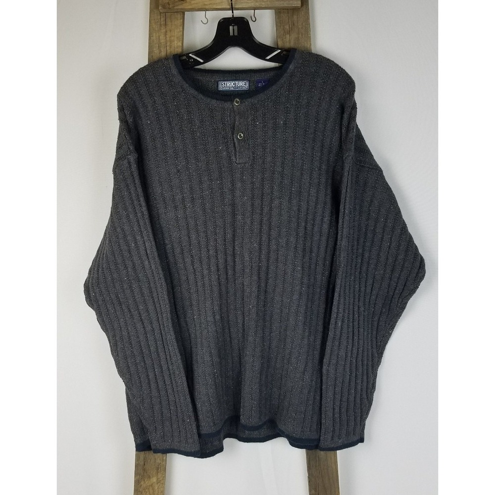 Structure men L gray pullover long sleeve sweater‎ boxy gorpcore Grangecore cozy